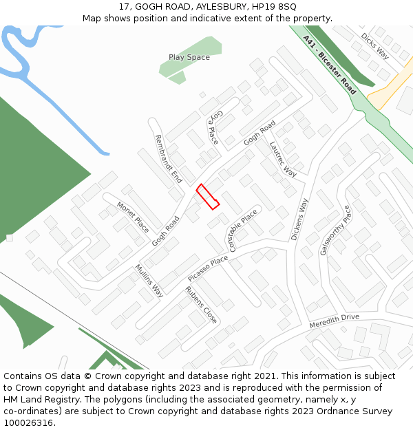 17, GOGH ROAD, AYLESBURY, HP19 8SQ: Location map and indicative extent of plot