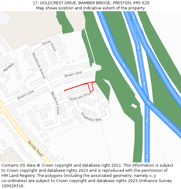 17, GOLDCREST DRIVE, BAMBER BRIDGE, PRESTON, PR5 6ZE: Location map and indicative extent of plot