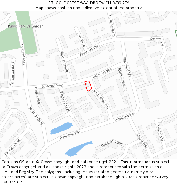 17, GOLDCREST WAY, DROITWICH, WR9 7FY: Location map and indicative extent of plot
