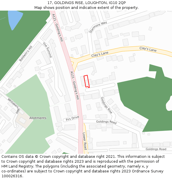 17, GOLDINGS RISE, LOUGHTON, IG10 2QP: Location map and indicative extent of plot