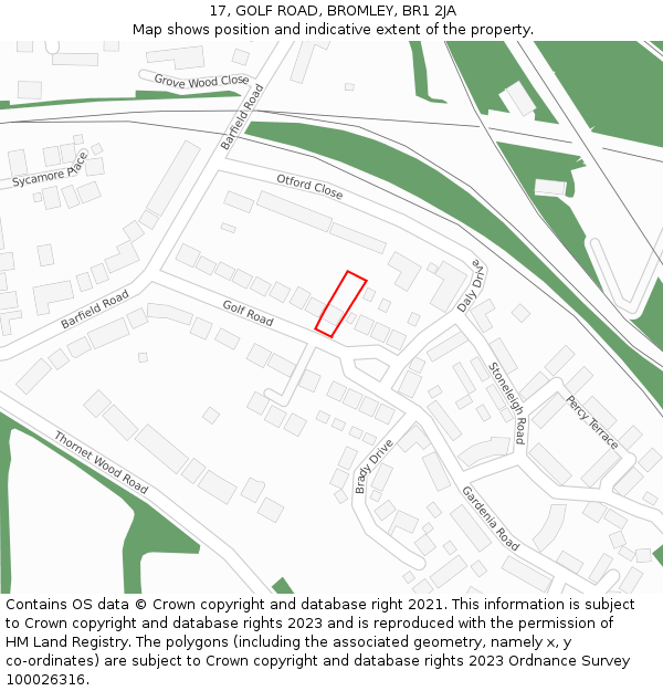 17, GOLF ROAD, BROMLEY, BR1 2JA: Location map and indicative extent of plot