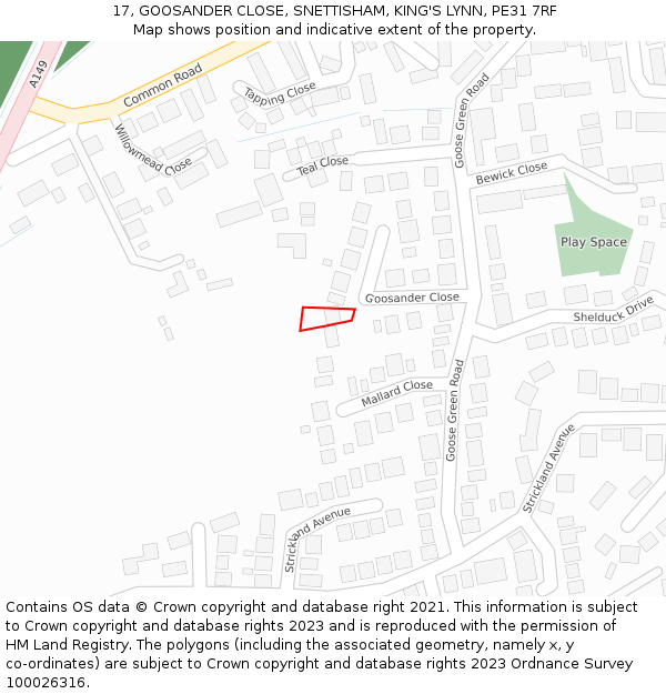 17, GOOSANDER CLOSE, SNETTISHAM, KING'S LYNN, PE31 7RF: Location map and indicative extent of plot