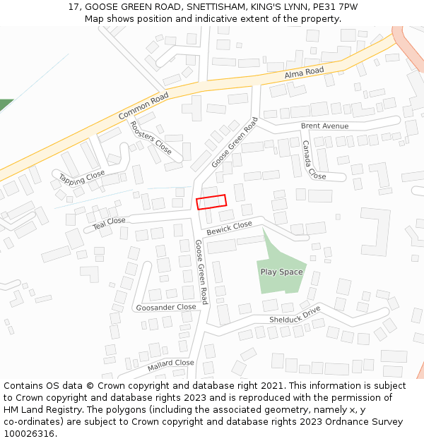 17, GOOSE GREEN ROAD, SNETTISHAM, KING'S LYNN, PE31 7PW: Location map and indicative extent of plot