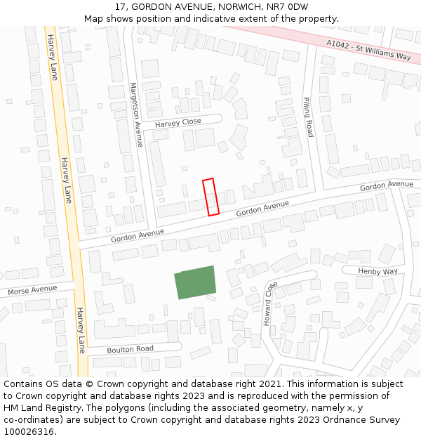 17, GORDON AVENUE, NORWICH, NR7 0DW: Location map and indicative extent of plot