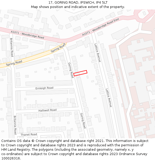 17, GORING ROAD, IPSWICH, IP4 5LT: Location map and indicative extent of plot
