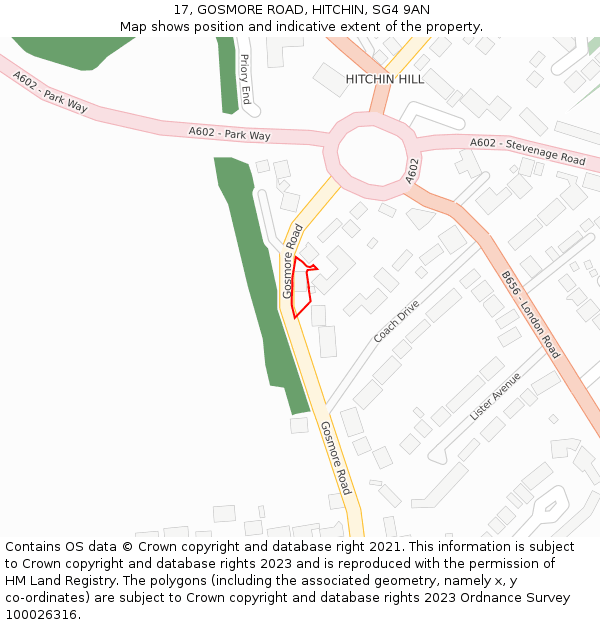 17, GOSMORE ROAD, HITCHIN, SG4 9AN: Location map and indicative extent of plot