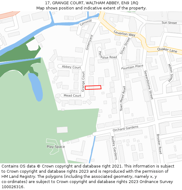 17, GRANGE COURT, WALTHAM ABBEY, EN9 1RQ: Location map and indicative extent of plot