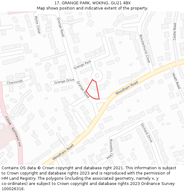 17, GRANGE PARK, WOKING, GU21 4BX: Location map and indicative extent of plot
