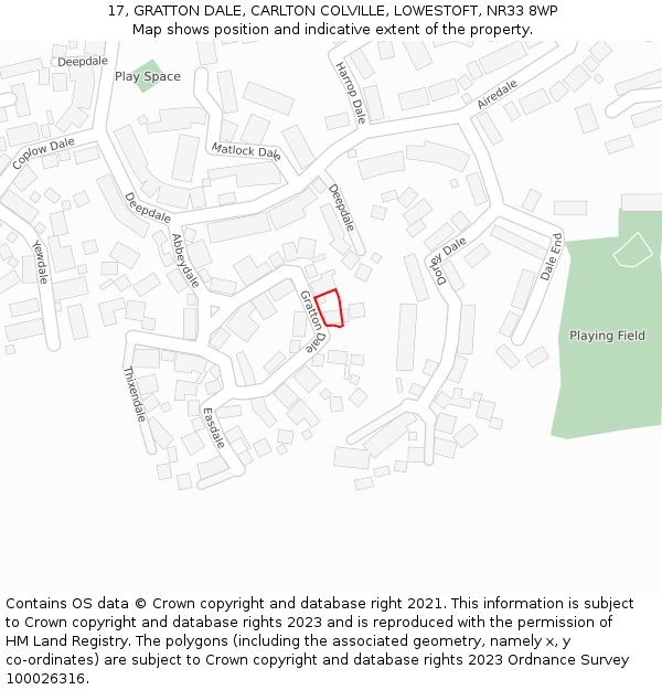17, GRATTON DALE, CARLTON COLVILLE, LOWESTOFT, NR33 8WP: Location map and indicative extent of plot