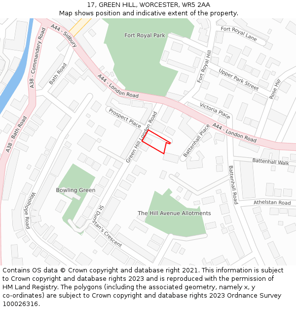 17, GREEN HILL, WORCESTER, WR5 2AA: Location map and indicative extent of plot