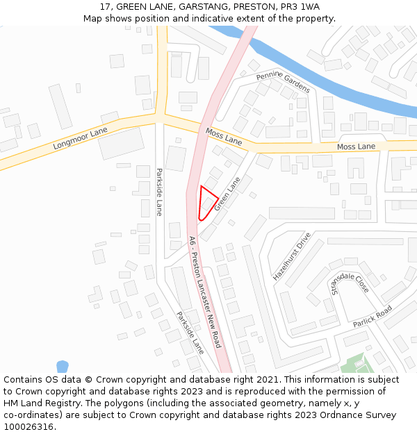 17, GREEN LANE, GARSTANG, PRESTON, PR3 1WA: Location map and indicative extent of plot