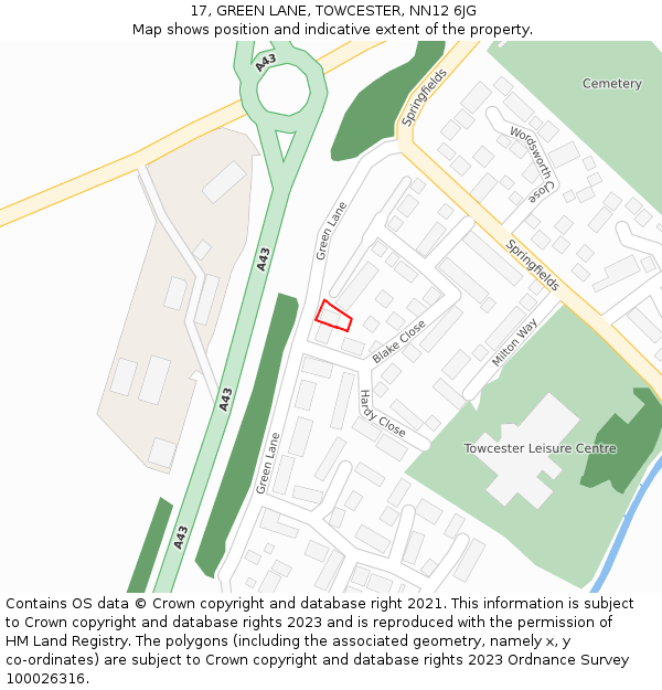 17, GREEN LANE, TOWCESTER, NN12 6JG: Location map and indicative extent of plot