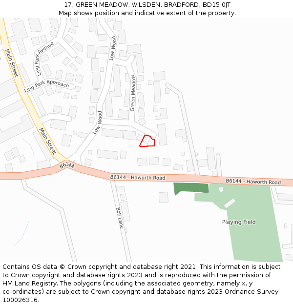 17, GREEN MEADOW, WILSDEN, BRADFORD, BD15 0JT: Location map and indicative extent of plot