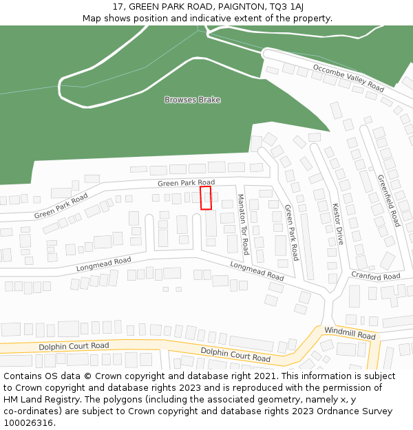 17, GREEN PARK ROAD, PAIGNTON, TQ3 1AJ: Location map and indicative extent of plot
