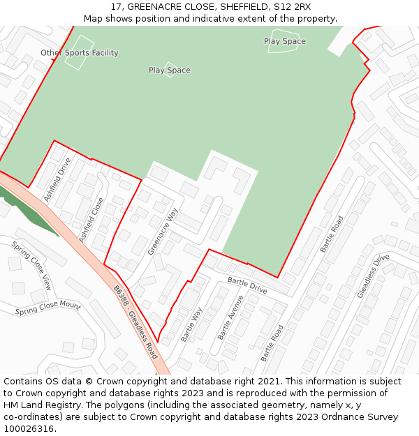 17, GREENACRE CLOSE, SHEFFIELD, S12 2RX: Location map and indicative extent of plot