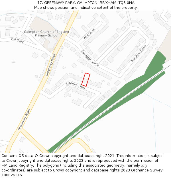 17, GREENWAY PARK, GALMPTON, BRIXHAM, TQ5 0NA: Location map and indicative extent of plot