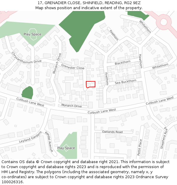17, GRENADIER CLOSE, SHINFIELD, READING, RG2 9EZ: Location map and indicative extent of plot