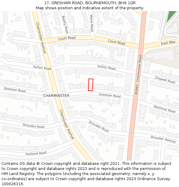 17, GRESHAM ROAD, BOURNEMOUTH, BH9 1QR: Location map and indicative extent of plot