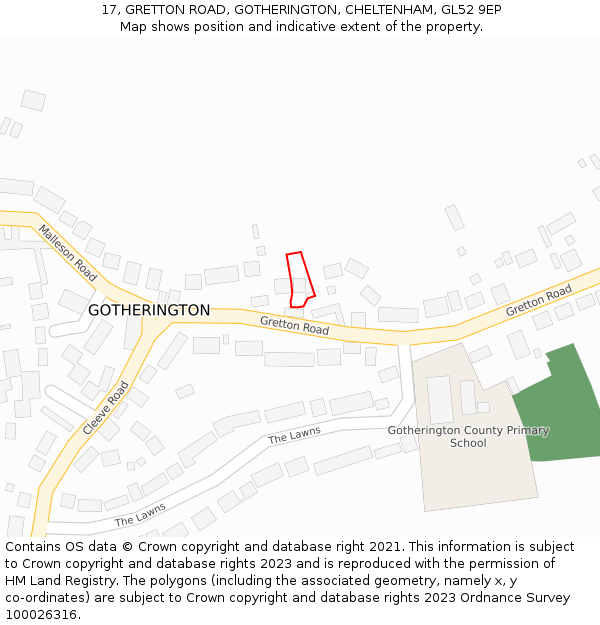 17, GRETTON ROAD, GOTHERINGTON, CHELTENHAM, GL52 9EP: Location map and indicative extent of plot