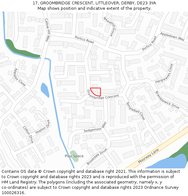 17, GROOMBRIDGE CRESCENT, LITTLEOVER, DERBY, DE23 3YA: Location map and indicative extent of plot