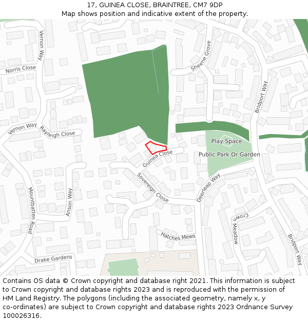 17, GUINEA CLOSE, BRAINTREE, CM7 9DP: Location map and indicative extent of plot