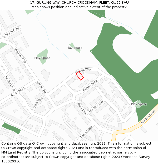 17, GURUNG WAY, CHURCH CROOKHAM, FLEET, GU52 8AU: Location map and indicative extent of plot