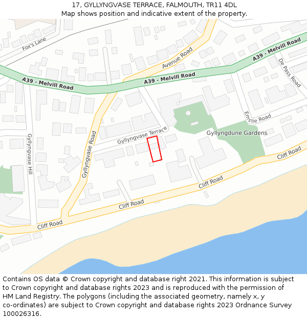 17, GYLLYNGVASE TERRACE, FALMOUTH, TR11 4DL: Location map and indicative extent of plot