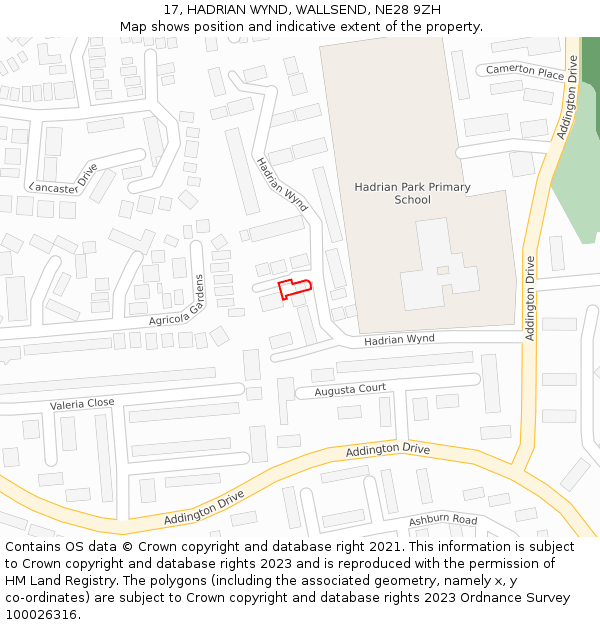 17, HADRIAN WYND, WALLSEND, NE28 9ZH: Location map and indicative extent of plot
