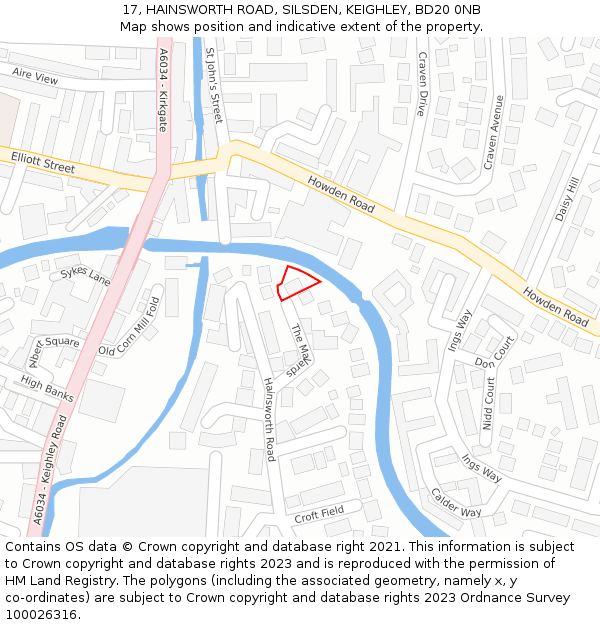 17, HAINSWORTH ROAD, SILSDEN, KEIGHLEY, BD20 0NB: Location map and indicative extent of plot