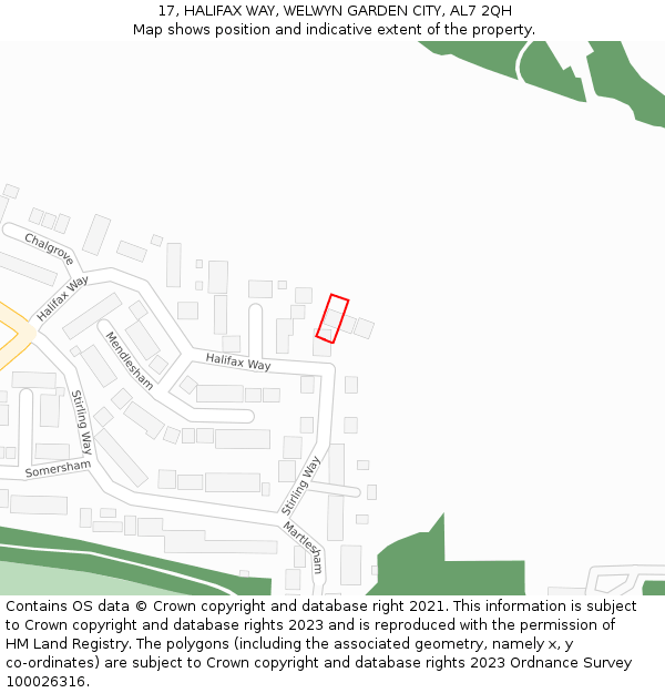17, HALIFAX WAY, WELWYN GARDEN CITY, AL7 2QH: Location map and indicative extent of plot