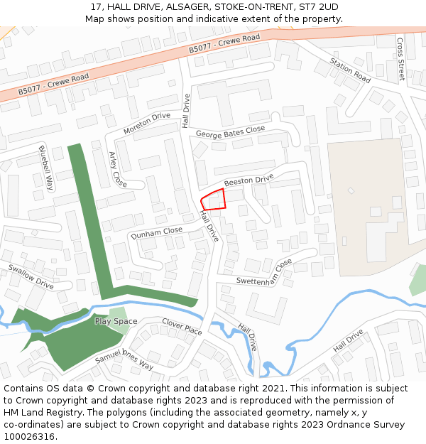 17, HALL DRIVE, ALSAGER, STOKE-ON-TRENT, ST7 2UD: Location map and indicative extent of plot