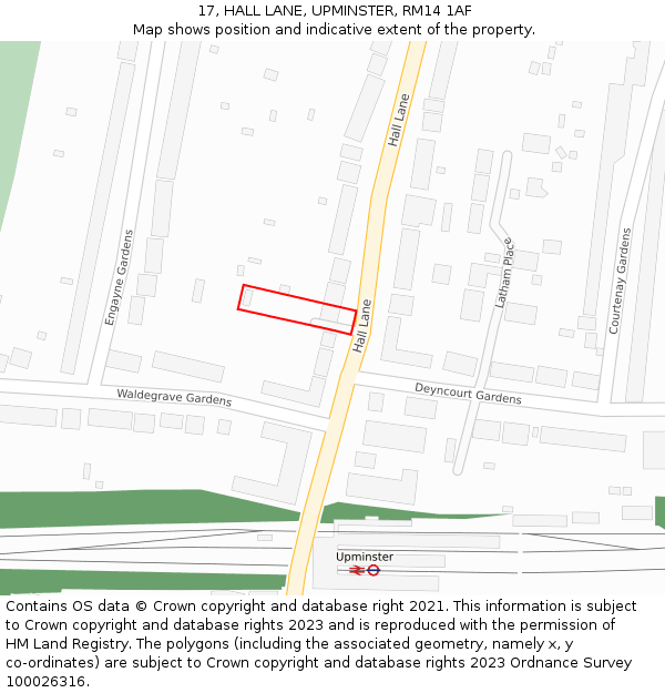 17, HALL LANE, UPMINSTER, RM14 1AF: Location map and indicative extent of plot