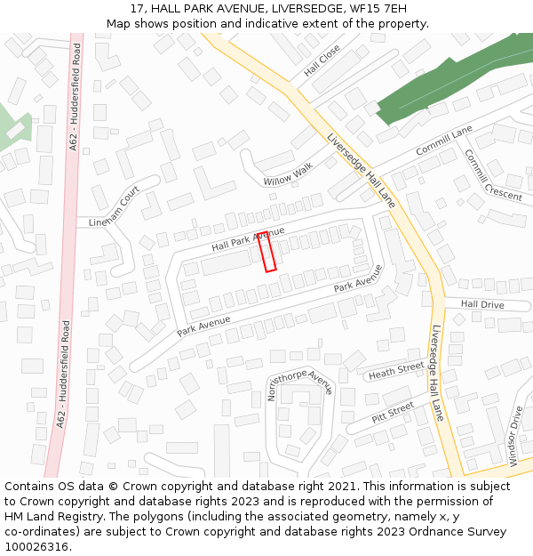 17, HALL PARK AVENUE, LIVERSEDGE, WF15 7EH: Location map and indicative extent of plot