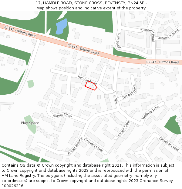17, HAMBLE ROAD, STONE CROSS, PEVENSEY, BN24 5PU: Location map and indicative extent of plot