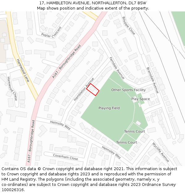 17, HAMBLETON AVENUE, NORTHALLERTON, DL7 8SW: Location map and indicative extent of plot