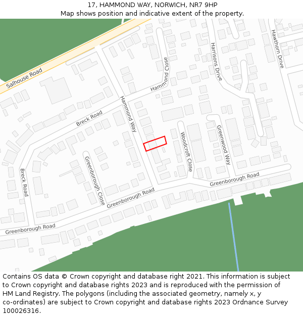 17, HAMMOND WAY, NORWICH, NR7 9HP: Location map and indicative extent of plot