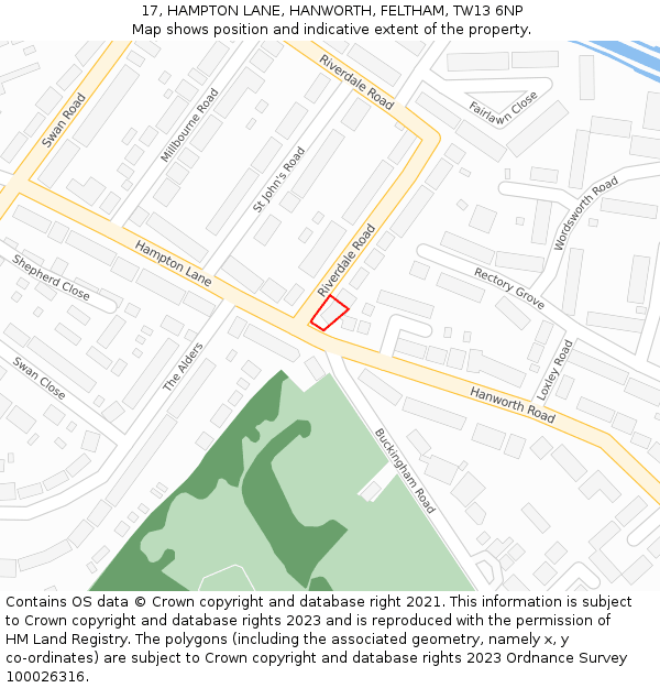 17, HAMPTON LANE, HANWORTH, FELTHAM, TW13 6NP: Location map and indicative extent of plot