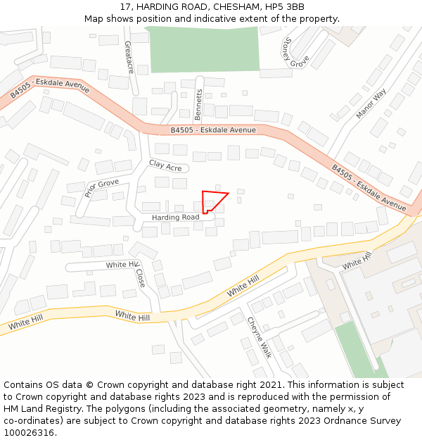 17, HARDING ROAD, CHESHAM, HP5 3BB: Location map and indicative extent of plot