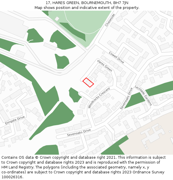 17, HARES GREEN, BOURNEMOUTH, BH7 7JN: Location map and indicative extent of plot
