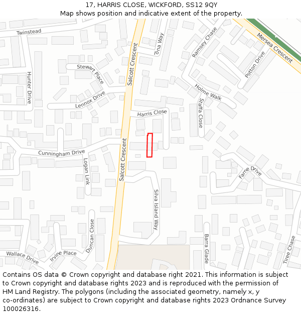 17, HARRIS CLOSE, WICKFORD, SS12 9QY: Location map and indicative extent of plot