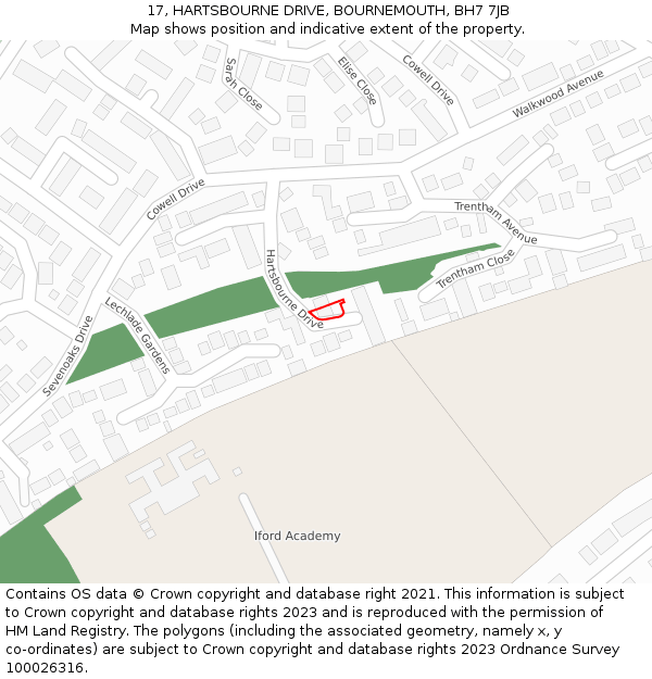 17, HARTSBOURNE DRIVE, BOURNEMOUTH, BH7 7JB: Location map and indicative extent of plot
