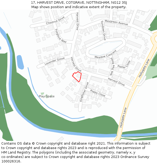 17, HARVEST DRIVE, COTGRAVE, NOTTINGHAM, NG12 3SJ: Location map and indicative extent of plot