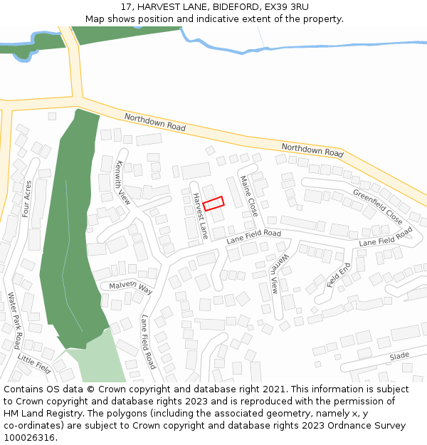 17, HARVEST LANE, BIDEFORD, EX39 3RU: Location map and indicative extent of plot