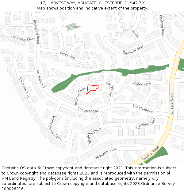 17, HARVEST WAY, ASHGATE, CHESTERFIELD, S42 7JX: Location map and indicative extent of plot