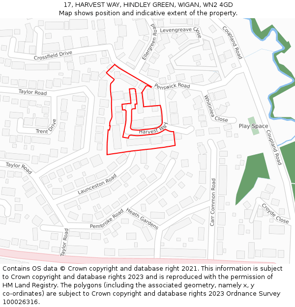 17, HARVEST WAY, HINDLEY GREEN, WIGAN, WN2 4GD: Location map and indicative extent of plot