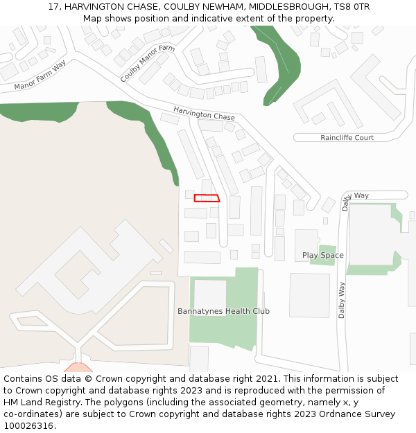 17, HARVINGTON CHASE, COULBY NEWHAM, MIDDLESBROUGH, TS8 0TR: Location map and indicative extent of plot