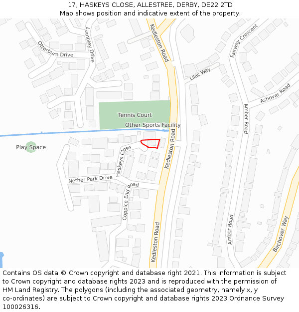 17, HASKEYS CLOSE, ALLESTREE, DERBY, DE22 2TD: Location map and indicative extent of plot