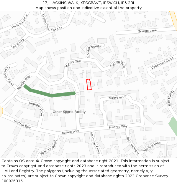 17, HASKINS WALK, KESGRAVE, IPSWICH, IP5 2BL: Location map and indicative extent of plot