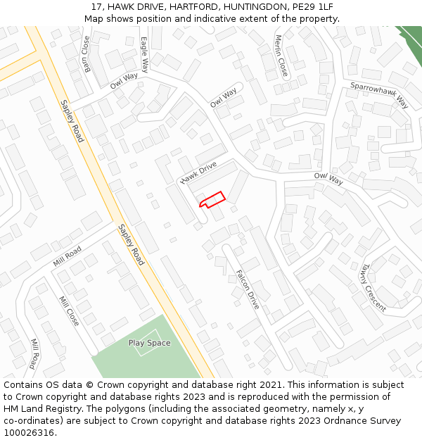 17, HAWK DRIVE, HARTFORD, HUNTINGDON, PE29 1LF: Location map and indicative extent of plot