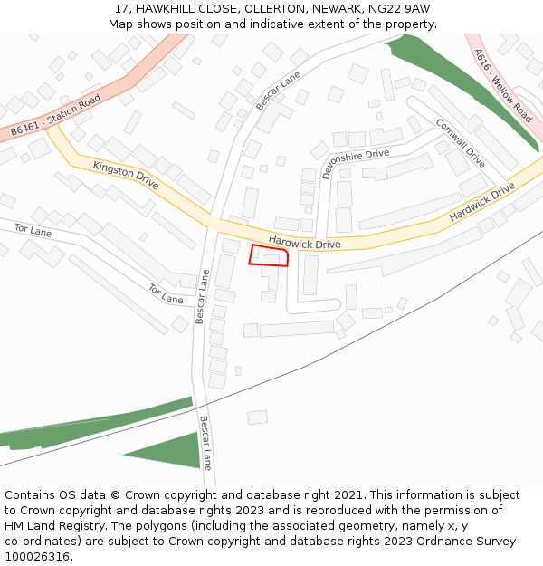 17, HAWKHILL CLOSE, OLLERTON, NEWARK, NG22 9AW: Location map and indicative extent of plot
